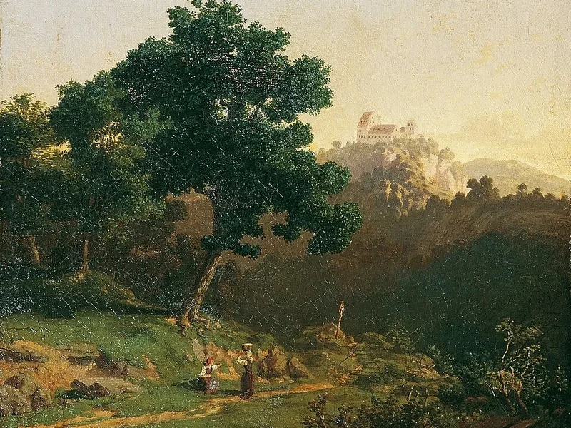 1829-Adolf Baumann - Paesaggio con castello